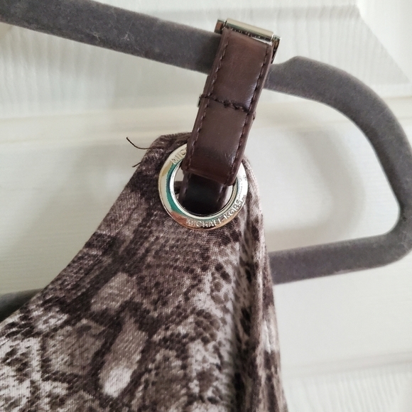 MICHAEL MICHAEL KORS Brown Snake Print Cold Shoulder 3/4 Ruched Sleeves size L - Picture 10 of 12